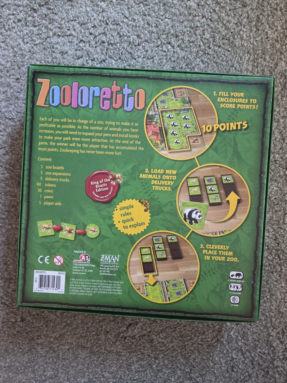 Zooloretto Board Game - King Of The Beasts Version With Lions!